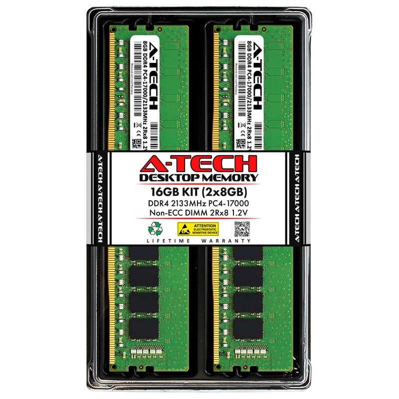 A-Tech 16GB (2x8GB) DDR4 2133MHz DIMM PC4-17000 UDIMM Non-ECC 2Rx8 1.2V CL15 288-Pin Desktop Computer RAM Memory Upgrade Kit - Image 1
